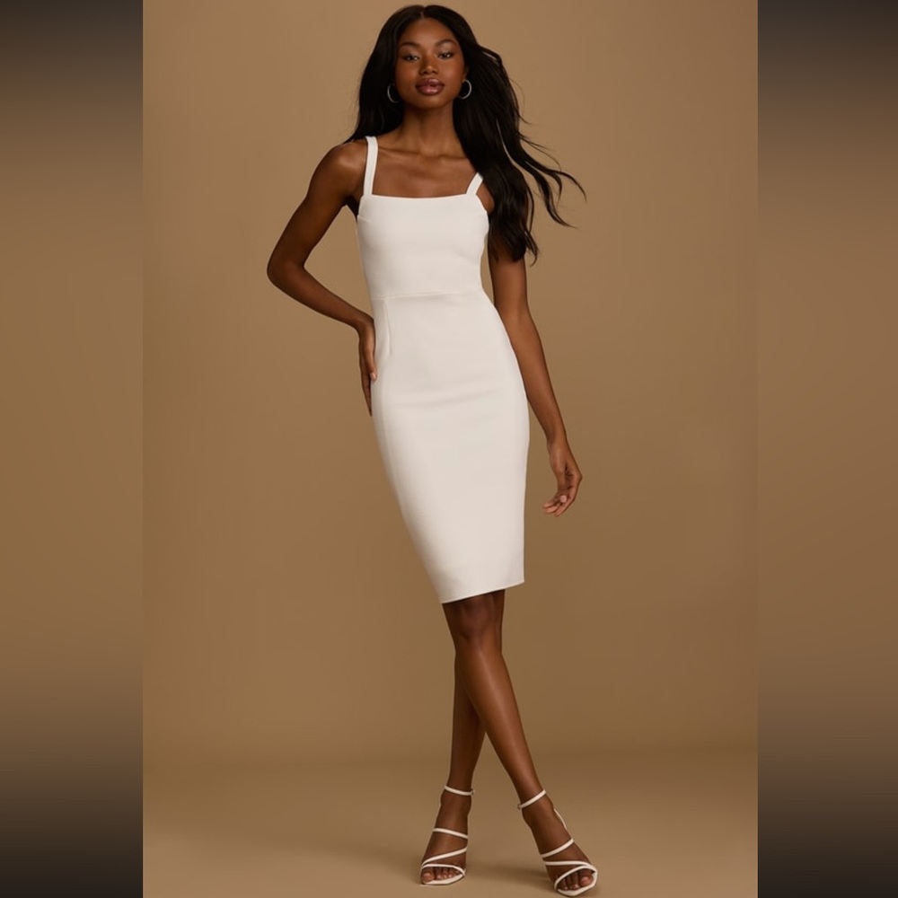 Lulus Guessing Game White Bodycon Midi
Dress, Large, New